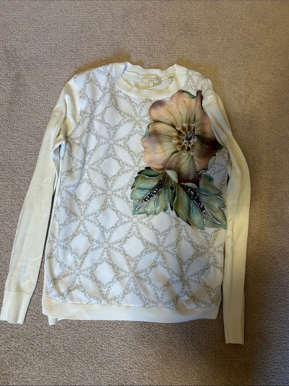 Ted Baker Cream Sweater with Oversized Floral Appliqué